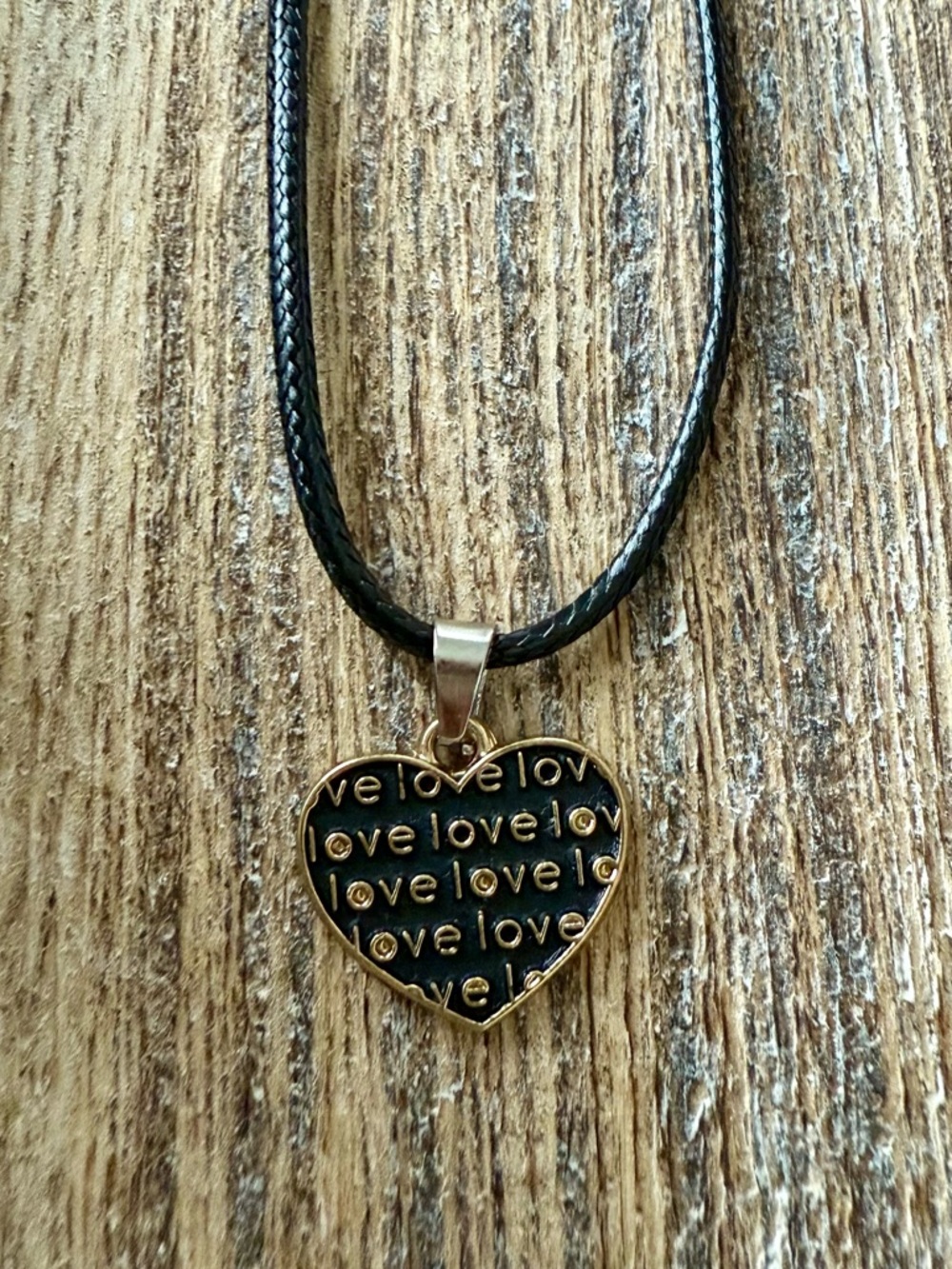 Heart 'Love' Pendant Necklace in Black